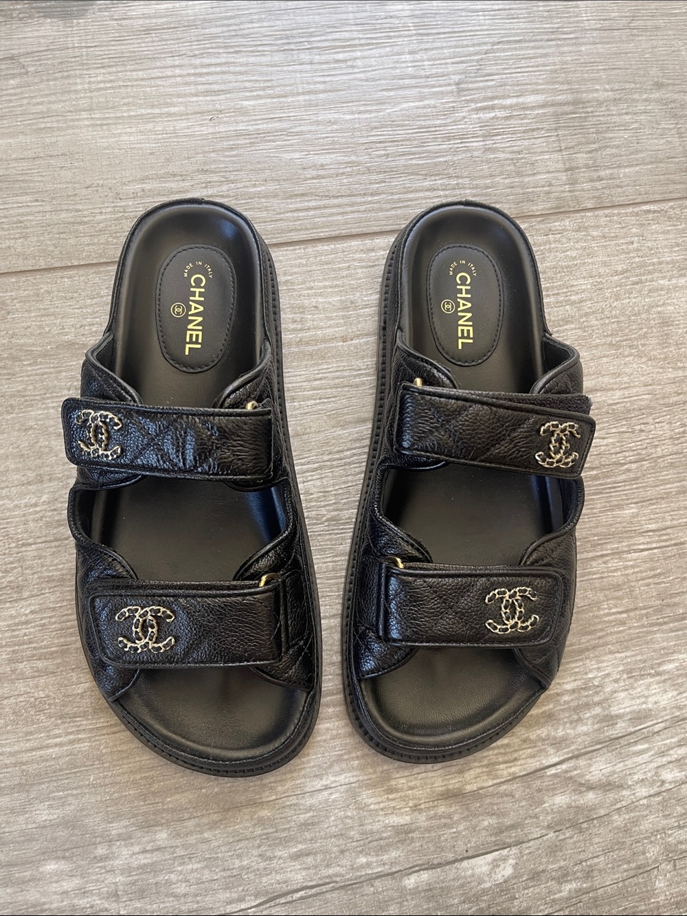 Chanel Grained Calfskin Velcro Sandal/ Slides - Picture 3 of 12